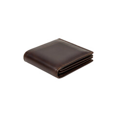 Brown leather wallet closed and folded.