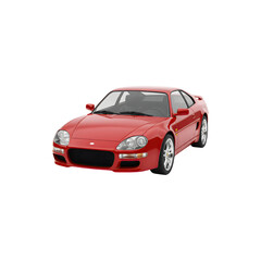 Red sports car side view with sleek design.