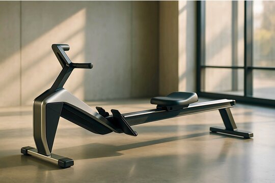 Sleek Modern Rowing Machine in a Minimalist Gym Setting Contemporary Fitness Design