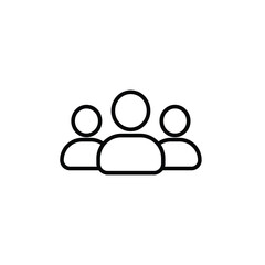 Simple line art icon depicting three people representing teamwork, community, or a group.