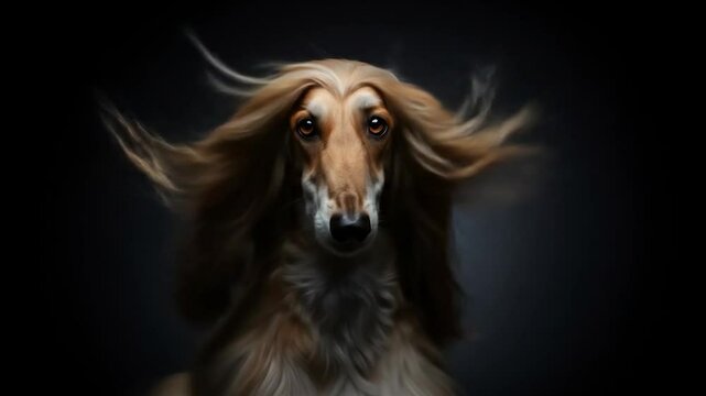 Afghan Hound's Flowing Mane: A Majestic Breed in Motion, Captured in a Dynamic Video Portrait