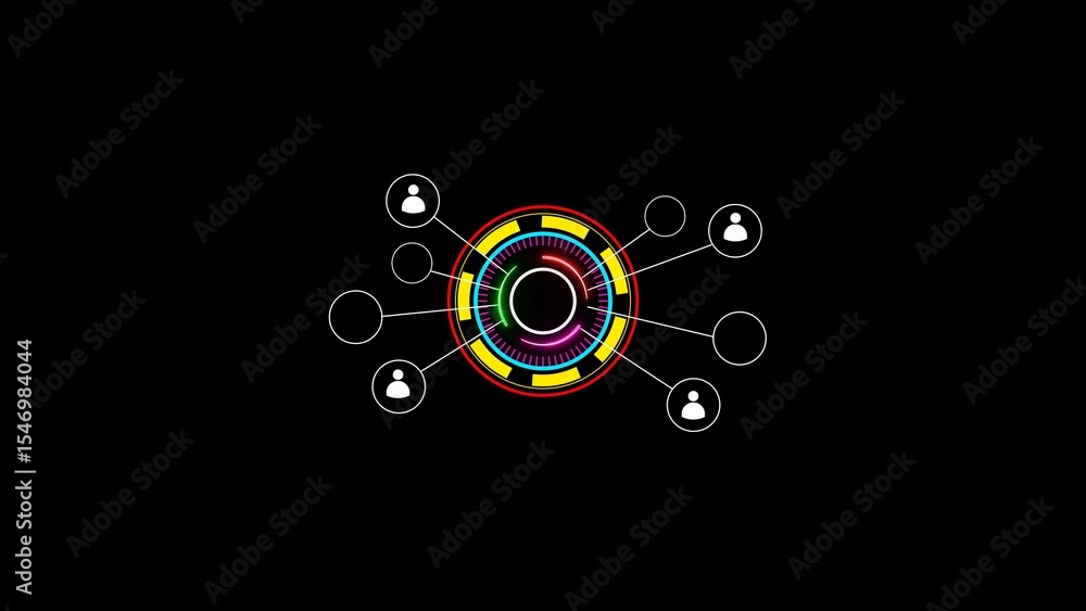 Poster abstract futuristic technology interface showcasing a central circular design with connected user ic