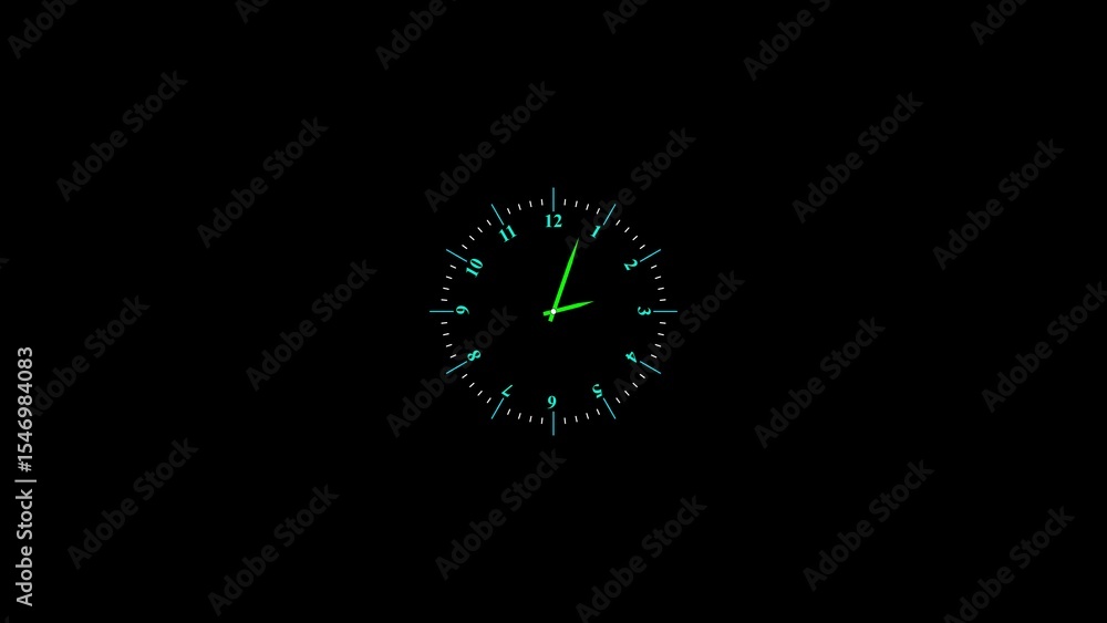 Poster green glowing analog clock face depicting time in a black background illustrating punctuality deadli