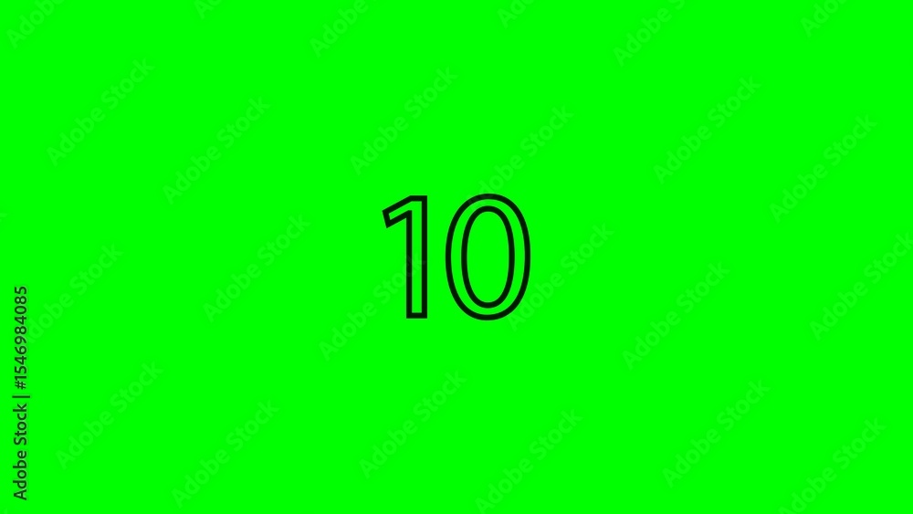 Poster simple numeric illustration of number ten with black outline and bright neon green background suitab