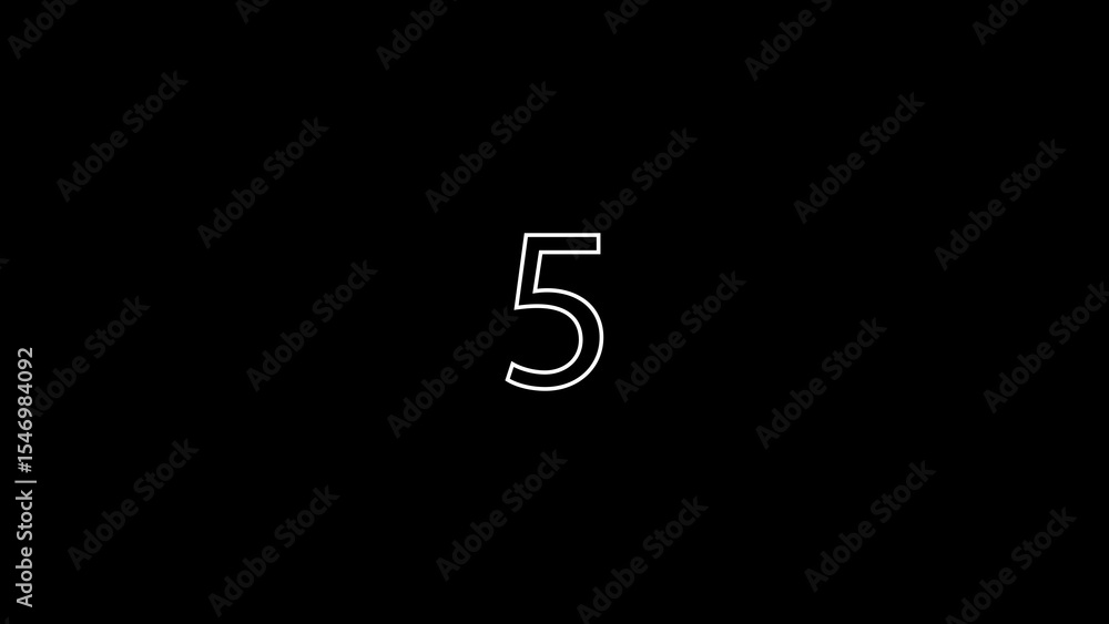 Poster minimalist number five design in white outline on a black backdrop representing a simple count for v