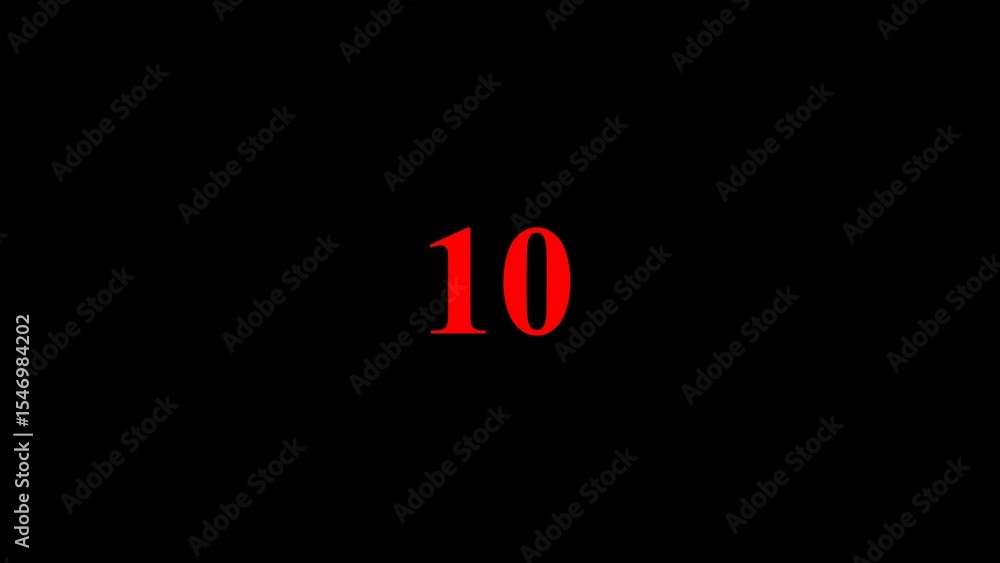 Poster bold red number ten on a black backdrop represents a simple visual for numbers statistics or countdo