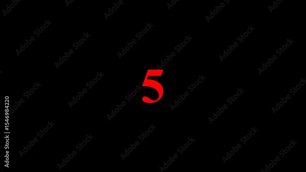 Poster bold red number five on a dark black background symbolizing count celebration and significant occasi