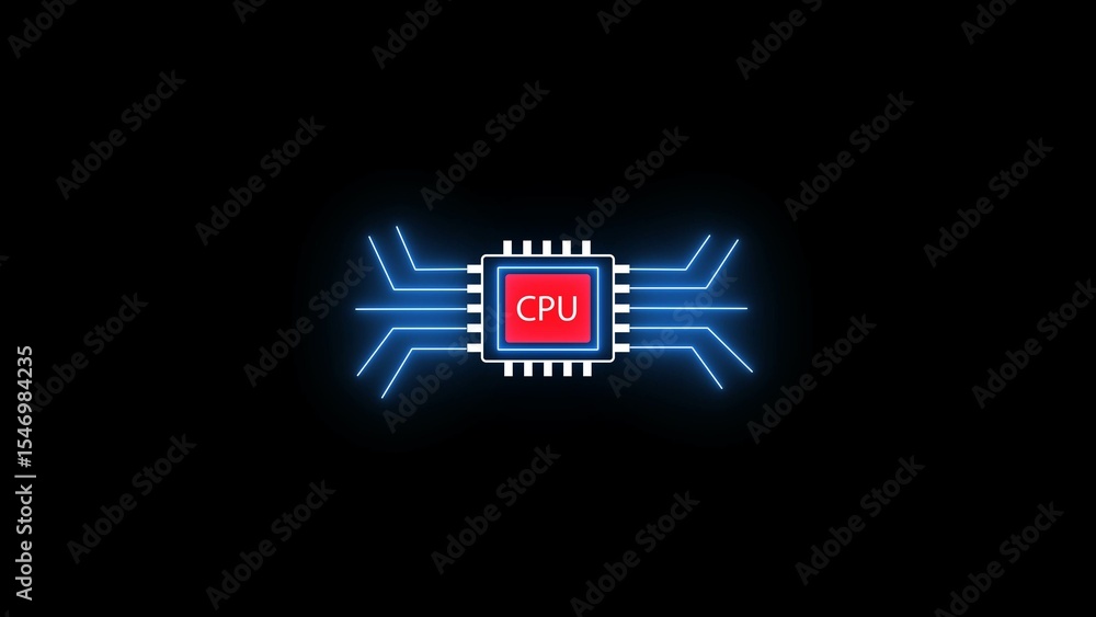 Poster futuristic neon style cpu chip digital technology concept depicting computer processing unit and tec