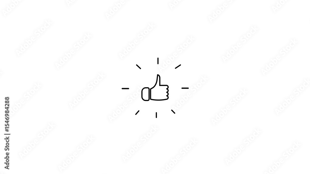 Poster simple hand symbol showing like with line art icon style on a pure white background representing app