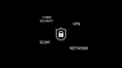 Digital security concept illustrating cyber protection vpn privacy scam and network defense on black background