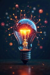 A lightbulb illuminates a complex network of interconnected ideas, symbolizing the clarity and brilliance of innovative thinking and successful problem-solving , knowledge, strategy