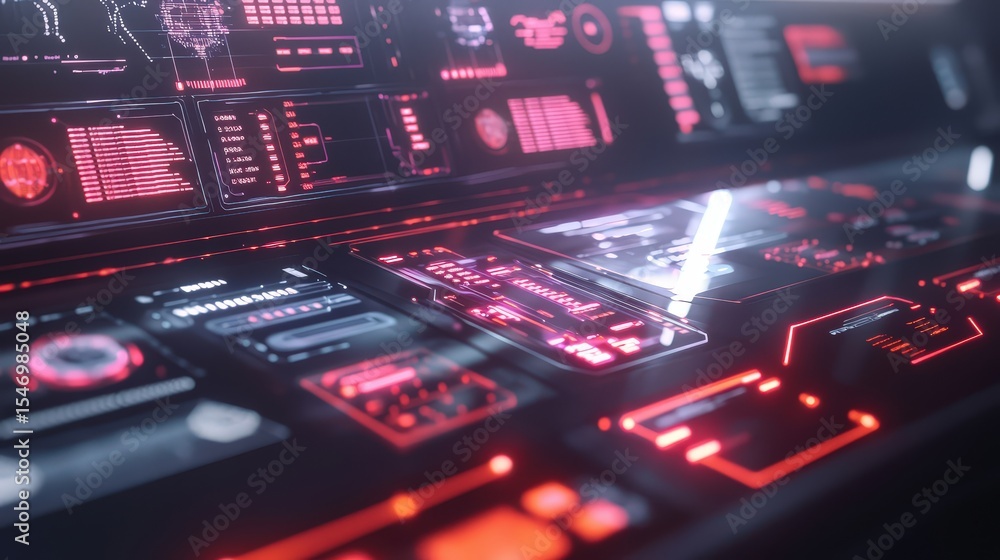 Poster Futuristic control interface virtual environment digital technology sci-fi aesthetic close-up view high-tech concept