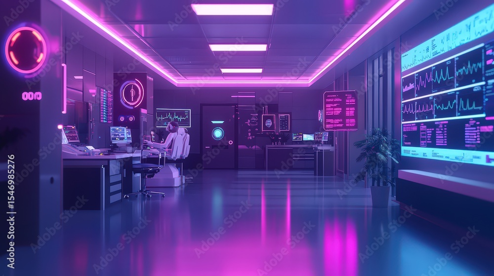 Aufkleber Futuristic monitoring action in a high-tech medical lab virtual environment digital interface high perspective healthcare innovation