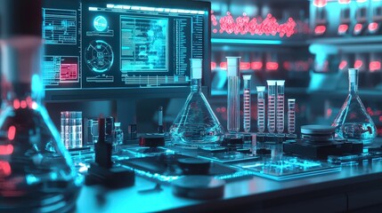 Innovative technology research lab modern science facility digital displays futuristic environment close-up view analytical concepts