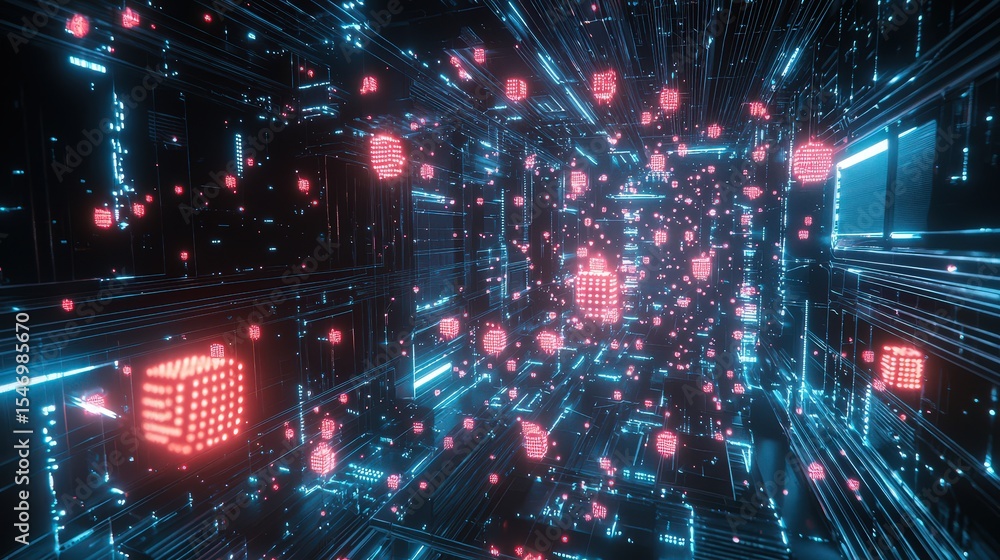 Poster Exploring digital realms futuristic data visualization virtual environment 3d animation immersive concept
