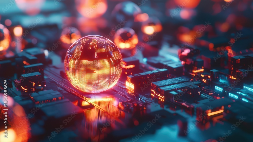 Aufkleber innovative technology revolution digital circuit board 3d visualization futuristic environment close