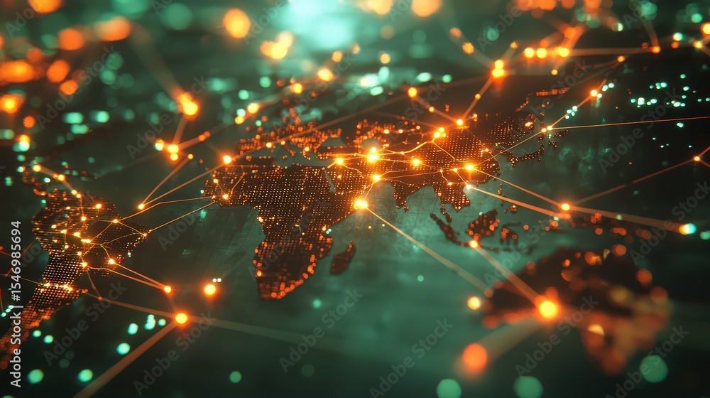 Poster Global digital connectivity interactive world map visualization technology data environment futuristic perspective