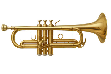 Fototapeta premium Horizontal close-up of a shiny brass trumpet isolated on a transparent background, perfect for music-themed projects