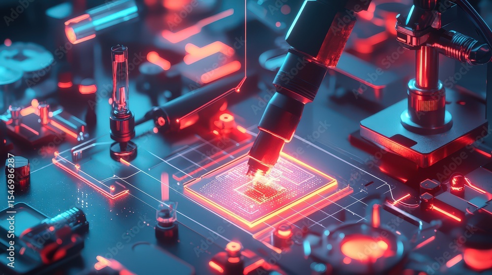 Poster innovative technology event circuit board analysis high-tech laboratory digital artwork futuristic e