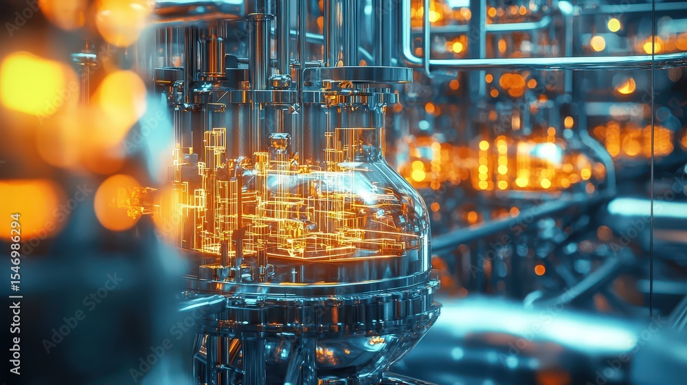Poster industrial automation process high-tech facility digital visualizations bright environment close-up 