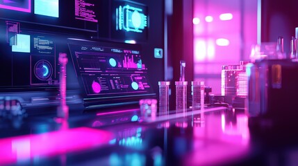 Fototapeta premium Dynamic technology display in modern laboratory futuristic environment digital interface close-up perspective innovative concepts