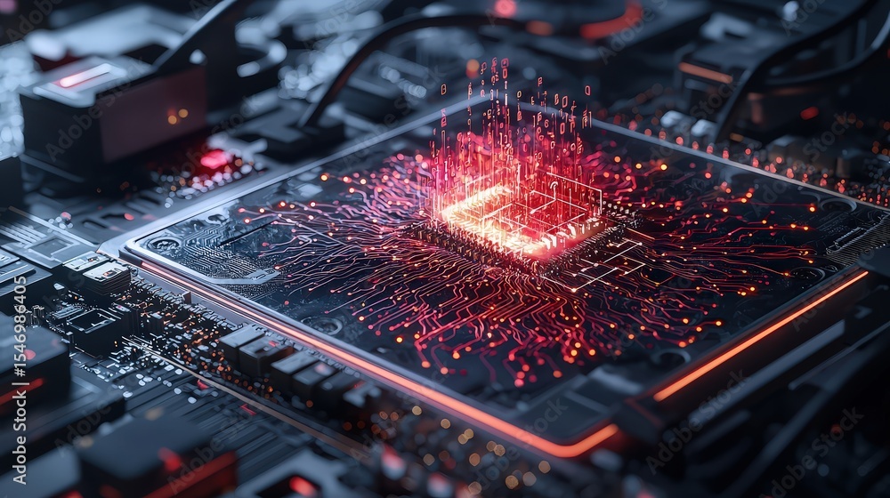 Poster Technological breakthrough advancements in microchip design digital laboratory graphic design futuristic environment close-up view