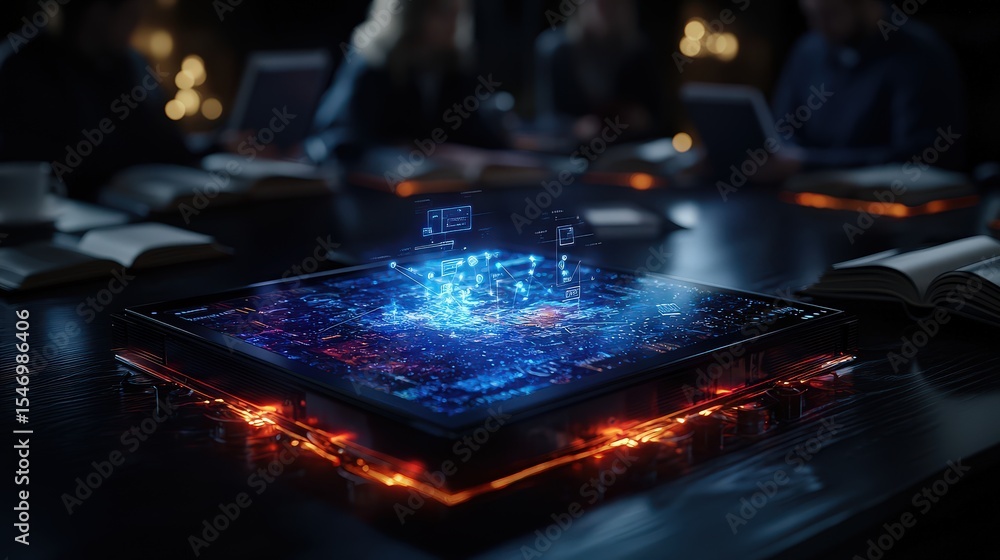 Poster digital strategy meeting modern office interactive technology corporate environment collaborative vi