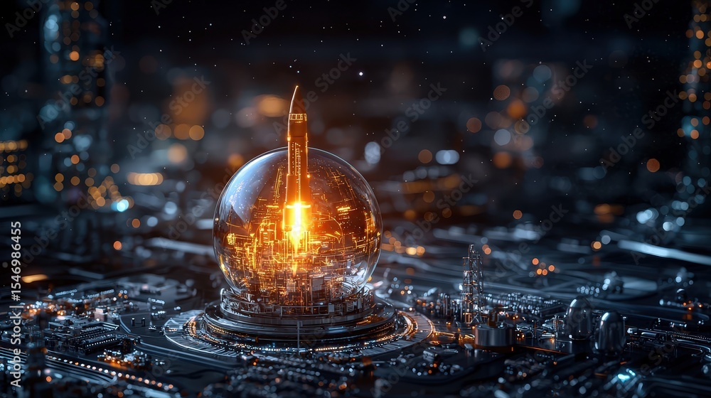 Poster Exploring futuristic technology in a neon cityscape with high-tech elements sci-fi environment aerial view