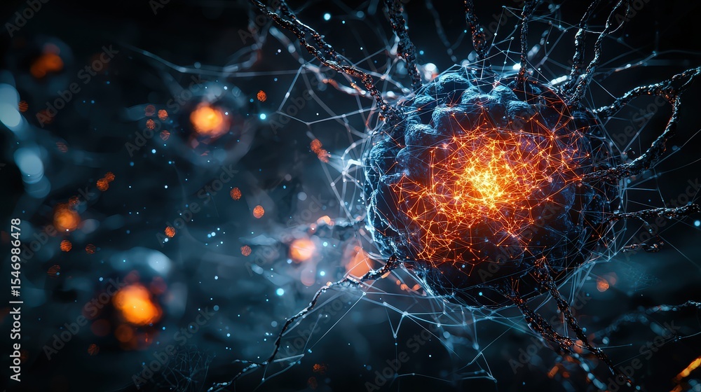 Aufkleber Exploring cellular dynamics neurons and synapses microscopic realm 3d visualization scientific context intricate viewpoint