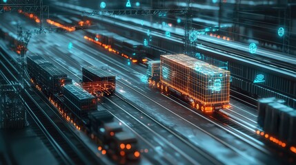 Innovative logistics and transport management digital freight network industry analysis urban environment aerial perspective technology integration