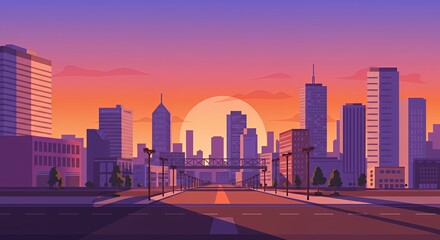 Sunset Cityscape: A Vibrant Urban Panorama at Golden Hour