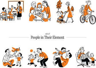 Illustration Set of People in Parenting and Education Moments