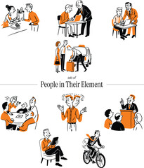 Illustration Set of People in Their Element at Work and in Life