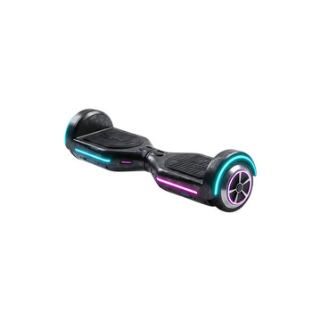 Black hoverboard scooter with colorful LED wheels and footpads