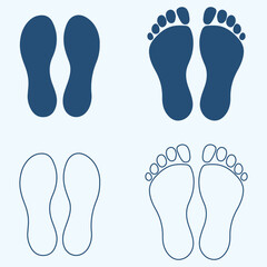 Set of human foot print, shoe print icon vector illustration. Human foot and shoe print icons . Vector for websites, mobile interfaces, presentations, banner, visual branding etc. 