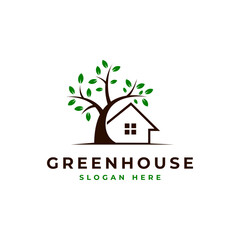green house logo with trees in flat design style