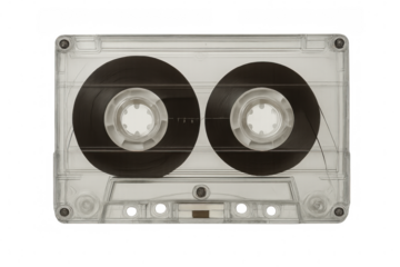 Transparent audio cassette tape isolated on transparent background, capturing the essence of vintage music technology