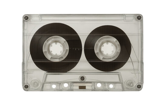 Transparent audio cassette tape isolated on transparent background, capturing the essence of vintage music technology - Powered by Adobe