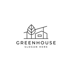 Naklejka premium green house logo with minimalist linear line art design style
