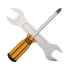 Screwdriver and wrench on white background. Isolated 3D illustration