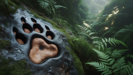 Celebrating World Ranger Day bear paw print on stone in forest environment