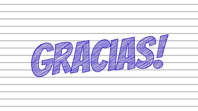 Animacion de la palabra "Gracias" en efecto de garabato con fondo de libreta