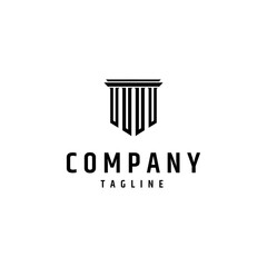 column pillar logo with shield design concept in flat vector design style