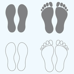 Set of human foot print, shoe print icon vector illustration. Human foot and shoe print icons . Vector for websites, mobile interfaces, presentations, banner, visual branding etc. 
