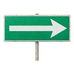 Green Directional Arrow Sign on Metal Post for Navigation Guidance