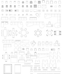 CAD Blocks - Mobiliario (Furniture) Plan View Sofa, head table, dining table, door, window, vector format window