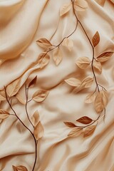 Beige fabric backdrop with delicate, dried leaves arranged artistically