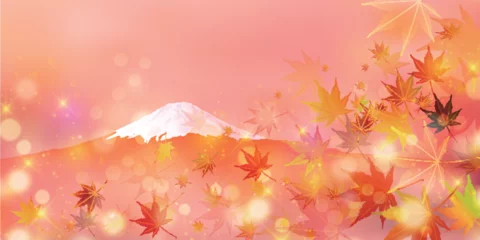 Fotobehang 富士山　紅葉　もみじ　秋　背景  © J BOY