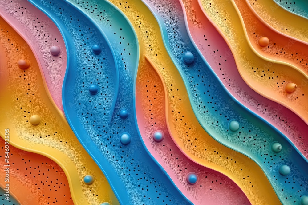 Aufkleber abstract colorful wavy surface with embedded spheres and dots