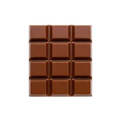 Fototapeta premium Rich brown chocolate bar with square segments, isolated on a white background